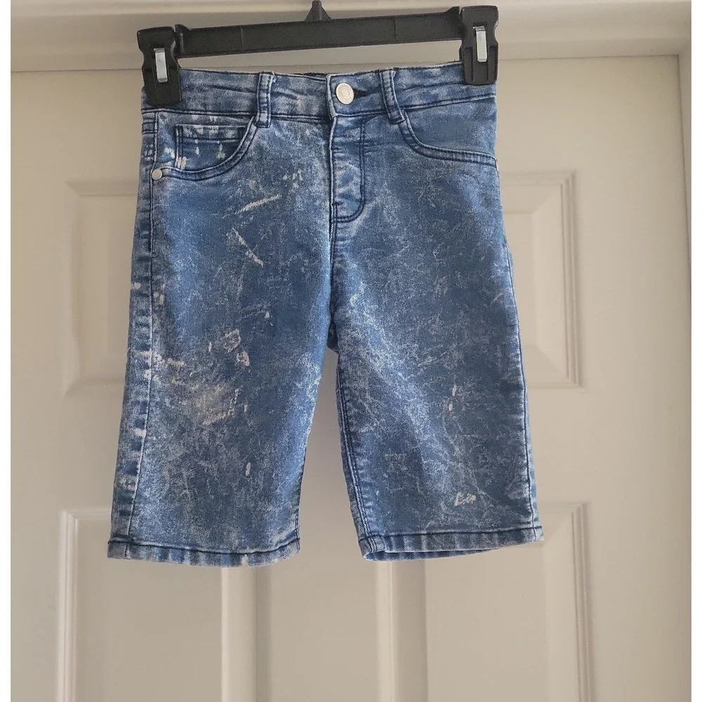 Wallflower Girl Blue Acid Wash Denim Shorts Kids Size 8 Adjustable Waist Stretch